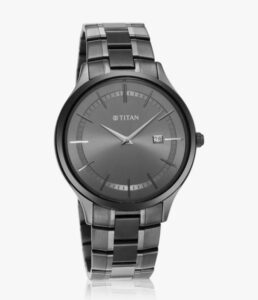 Close View of Titan Classique Slim Watch Black Textured Dial