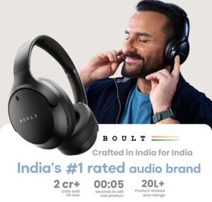 Close-Up of Boult Q Headphones Showing Sturdy Build and Boosted Drivers